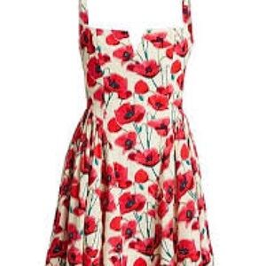 Amanda Uprichard Red Poppy Print Sundress on Cream